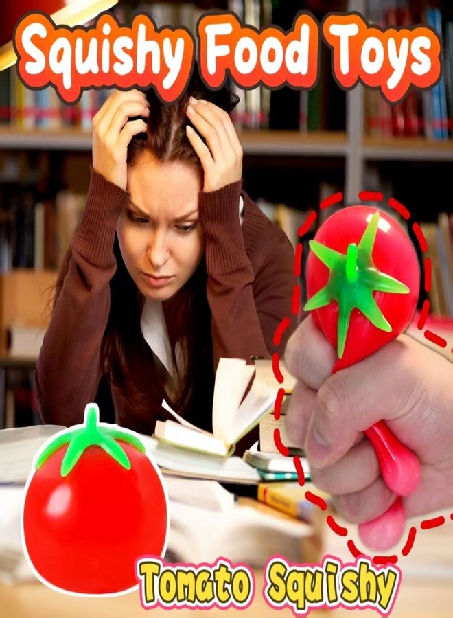 EVDERS 1Pcs Fruit Taba Squishy Toys Tomato Stress Balls for Adults and Kids Squishy Fidget Toy Sticky Sensory Stress Relief Toy Slow Rising Tomato Squishies for Office Classroom Prize Party Favors - Image 5